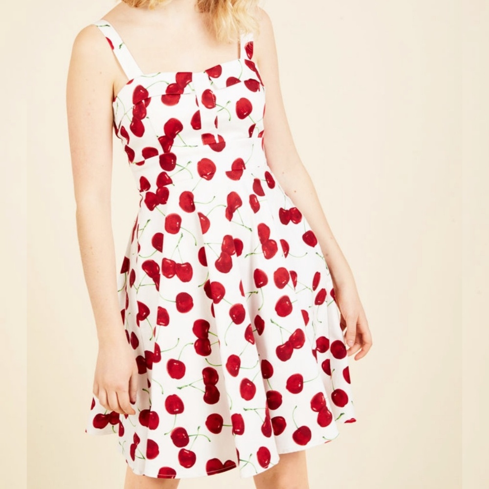Modcloth Pull Up a Cherry A Line Rockabilly Dress
